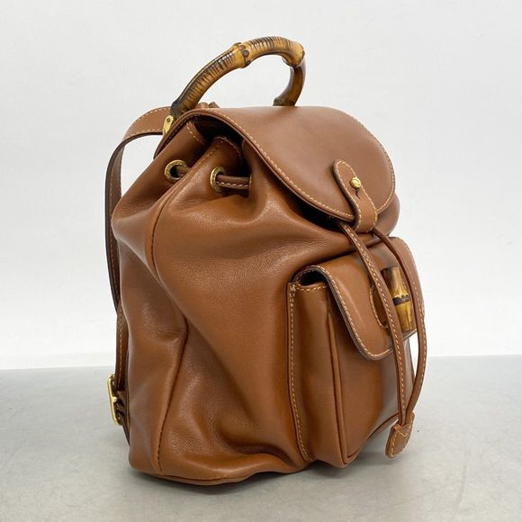 Gucci Backpack Daypack Bamboo 003 2058 Leather Brown Gold Hardware Women's - Picture 2 of 10